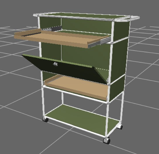 Bar Cart Mix Olive Green with Drop down door